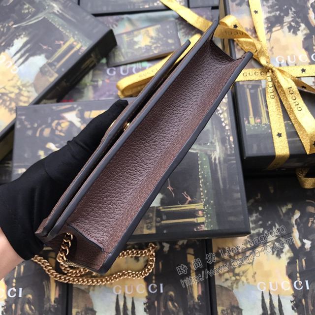 Gucci包 古馳女包 523150pvc啡 2019新款 Ophidia系列鏈條包 Gucci斜挎小包  gudj1193